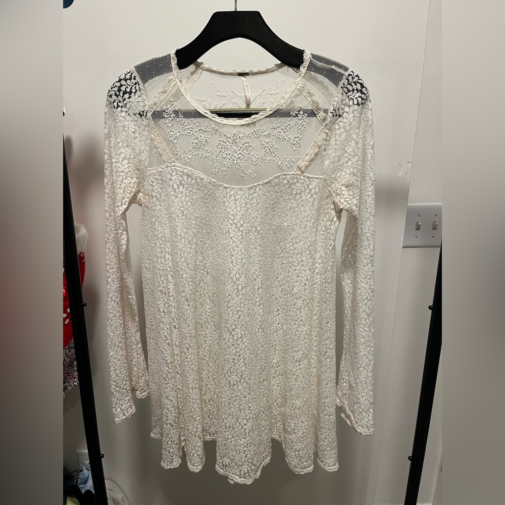 Free People lace cream mini dress, beaded bodice